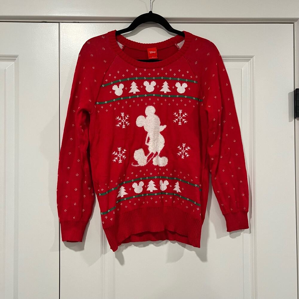 Disney Women's Christmas Mickey Crewneck Sweater in‎ Red Size Medium